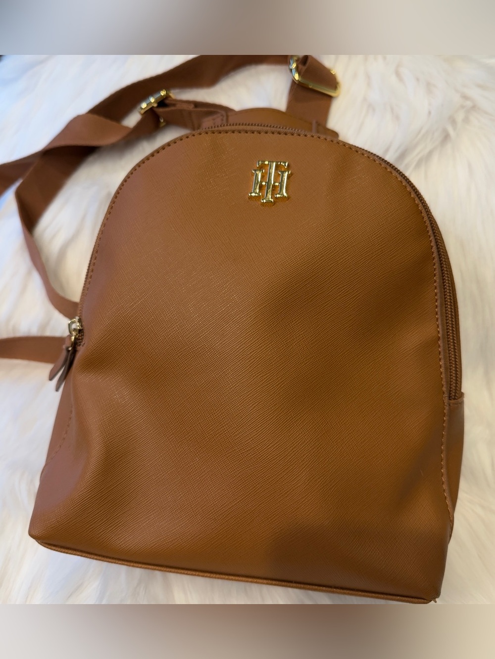 Tommy Hilfiger Karla small dome Backpack with Gold Logo-Cognac/Camel